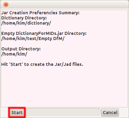 The Jar Creation Preferences Summary Window