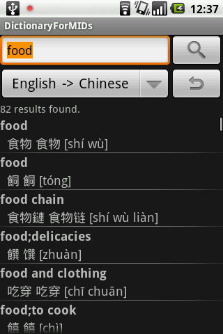 Result of translating food into Chinese